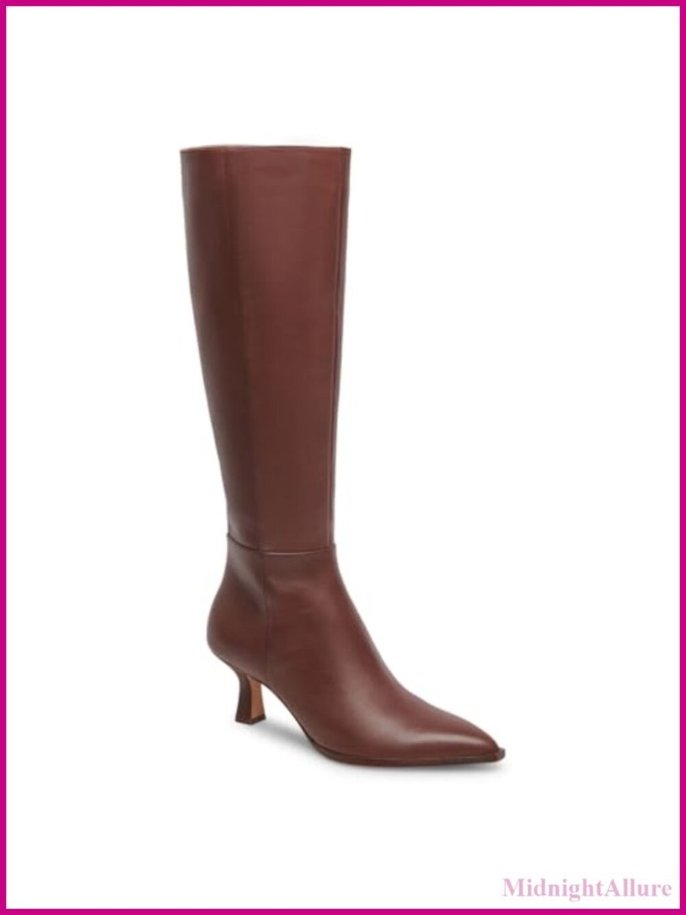 Knee High Boots Pointy Toe Kitten Heels Wide Calf Side Zipper Women